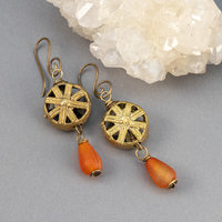 Rustic Brass Dangle Earrings with African Brass Beads and Agate Stone Drops