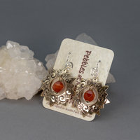 Brass Sun Earrings, Carnelian Statement Earrings