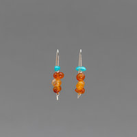 Sterling Silver Drop Earrings with Orange and Turquoise Stones