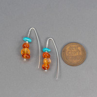 Sterling Silver Drop Earrings with Orange and Turquoise Stones