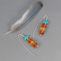 Sterling Silver Drop Earrings with Orange and Turquoise Stones