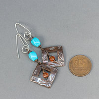 Handcrafted Copper Dangle Earrings with Nacozari Turquoise, and Carnelian Gemstones