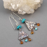 Turquoise Copper Gemstone Fringe Earrings, Mountain Sun Dangle Earrings