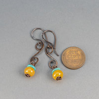 Yellow Aventurine Earrings in Copper, Golden Yellow Stone Small Dangle Earrings