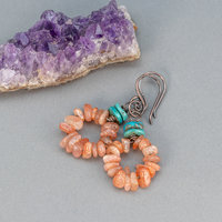 Sunstone and Turquoise Earrings, Boho Gemstone Chip Circle Earrings