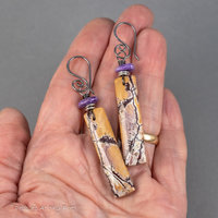 Yellow Ochre and Maroon Stone Earrings with Purple Charoite Accent