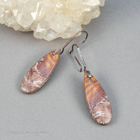 Orange White and Maroon Stone Earrings in Sterling Silver, Sonoran Dendritic Rhyolite Drop Earrings