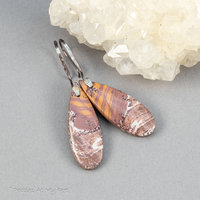Orange White and Maroon Stone Earrings in Sterling Silver, Sonoran Dendritic Rhyolite Drop Earrings