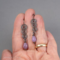 Handmade Copper Spiral Earrings with Amethyst Gemstones