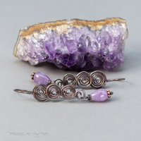 Handmade Copper Spiral Earrings with Amethyst Gemstones