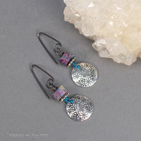 Ruby Kyanite Earrings with Sterling Silver Hand Stamped Wildflower Charms