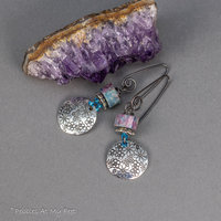 Ruby Kyanite Earrings with Sterling Silver Hand Stamped Wildflower Charms