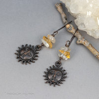 Cheerful Sun Face Earrings with Citrine and Topaz Natural Stones