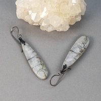 Marbled Gray Jasper Earrings, Brown and Gray Stone Teardrop Earrings