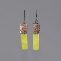 Vibrant Yellow Green Earrings, Natural Serpentine Stone Slab Earrings