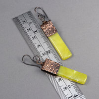 Vibrant Yellow Green Earrings, Natural Serpentine Stone Slab Earrings
