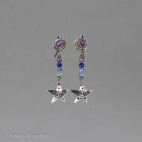 Dainty Silver Star Earrings with Purple and Blue Gemstones