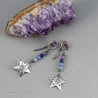 Dainty Silver Star Earrings with Purple and Blue Gemstones