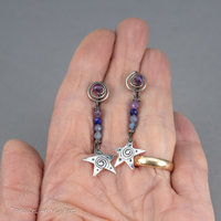 Dainty Silver Star Earrings with Purple and Blue Gemstones