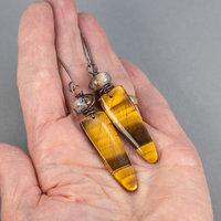 Striking Chatoyant Tiger Eye Earrings, Golden Brown Stone Earrings