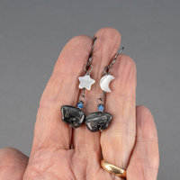 Black Stone Zuni Style Bear Earrings with Moon and Star