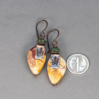 Marbled Brown Toned Jasper Earrings with Handmade Copper Pine Tree Accents