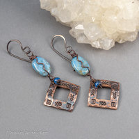 Western Style Handmade Copper Earrings with Denim Lapis Natural Stones