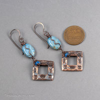 Western Style Handmade Copper Earrings with Denim Lapis Natural Stones