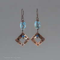 Western Style Handmade Copper Earrings with Denim Lapis Natural Stones