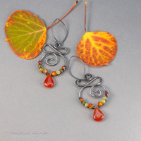 Multi Gemstone Earrings in Fall Colors, Carnelian Sterling Silver Wire Wrapped Earrings