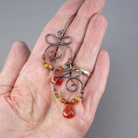 Multi Gemstone Earrings in Fall Colors, Carnelian Sterling Silver Wire Wrapped Earrings