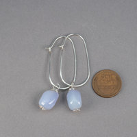 Handcrafted Sterling Silver Oval Hoop Earrings with Blue Chalcedony Natural Stones