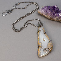 Rustic Agate Slice Pendant Necklace in Sterling Silver
