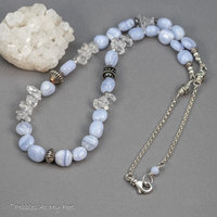 Natural Stone Beaded Necklace with Rock Crystal, Blue Lace Agate, and Sterling Silver