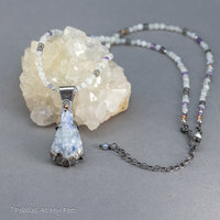Shimmering Blue Flash Moonstone Handcrafted Pendant on Gemstone Beaded Strand