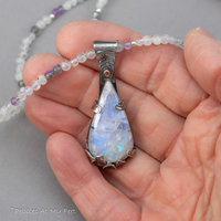 Shimmering Blue Flash Moonstone Handcrafted Pendant on Gemstone Beaded Strand