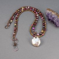 Harlequin Pearl Necklace, Two Strand Multicolor Freshwater Pearl Necklace