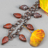 Handcrafted Copper Link Necklace with Poppy Jasper Leaf Shaped Stones