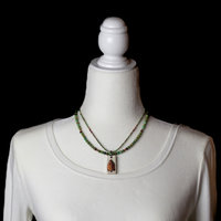 Green Turquoise Beaded Necklace with  Porcelain Tree Pendant