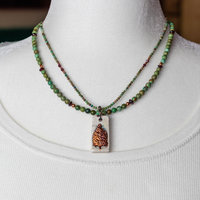 Green Turquoise Beaded Necklace with  Porcelain Tree Pendant