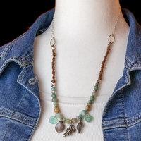 Seashore Theme Charm Necklace, Amazonite and Roman Glass