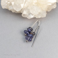 Minimal Earrings with Iolite Gemstone Chips, Dainty Wire Threader Earrings