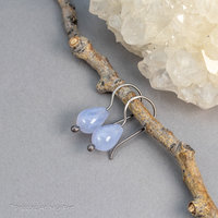 Natural Blue Chalcedony Dainty Teardrop Earrings