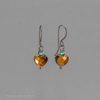 Tiger's Eye Gemstone Heart Earrings Handmade in Sterling Silver