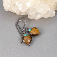 Tiger's Eye Gemstone Heart Earrings Handmade in Sterling Silver