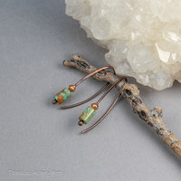 Copper Wire Threader Earrings with Genuine Turquoise Stone