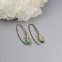 Copper Wire Threader Earrings with Genuine Turquoise Stone
