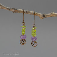 Peridot and Amethyst Gemstone Earrings Handmade in Brass