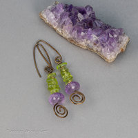 Peridot and Amethyst Gemstone Earrings Handmade in Brass