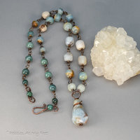 Natural Aquamarine Pendant Necklace, Multi Stone Handmade Station Chain